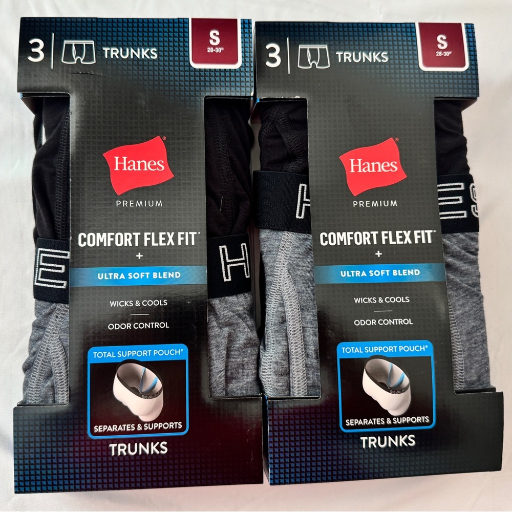 2x 3Pack Hanes Men's Comfort Flex Fit Trunks - Black & Gray=6 Total Trunks Small